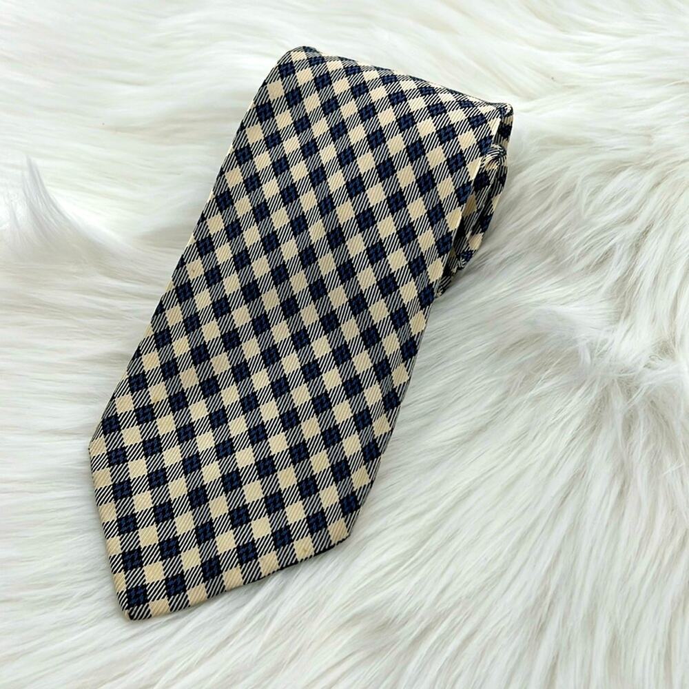 Christian Dior Vintage All Silk Plaid Tie - Blue/Cream